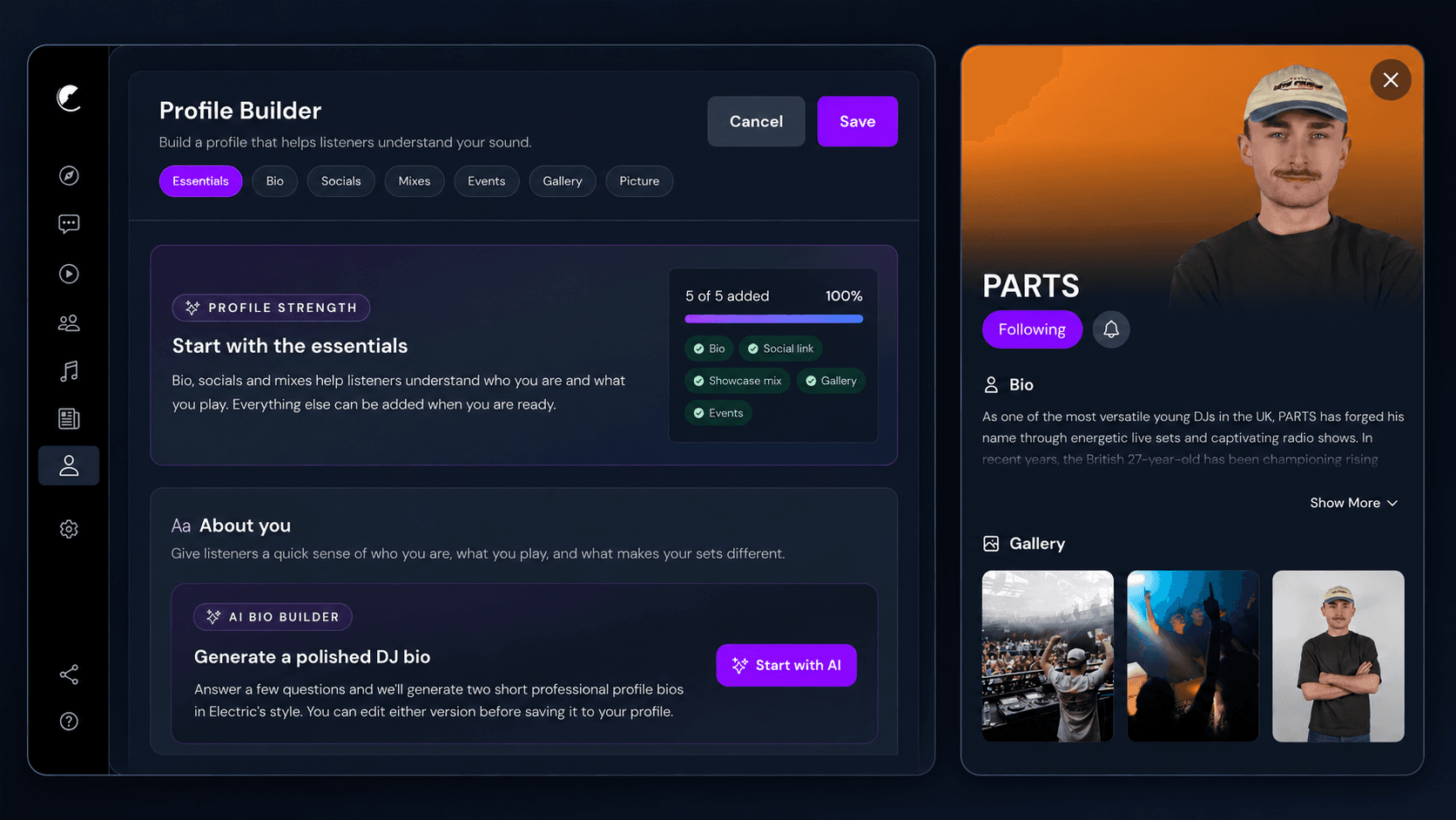 Electric profile builder and community profile preview